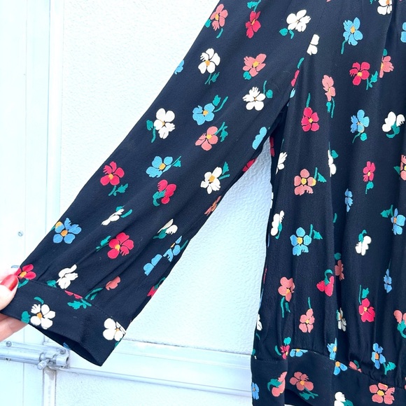 Madewell floral wrap shirt XXS black multi colorful cropped top party classic - Picture 6 of 13